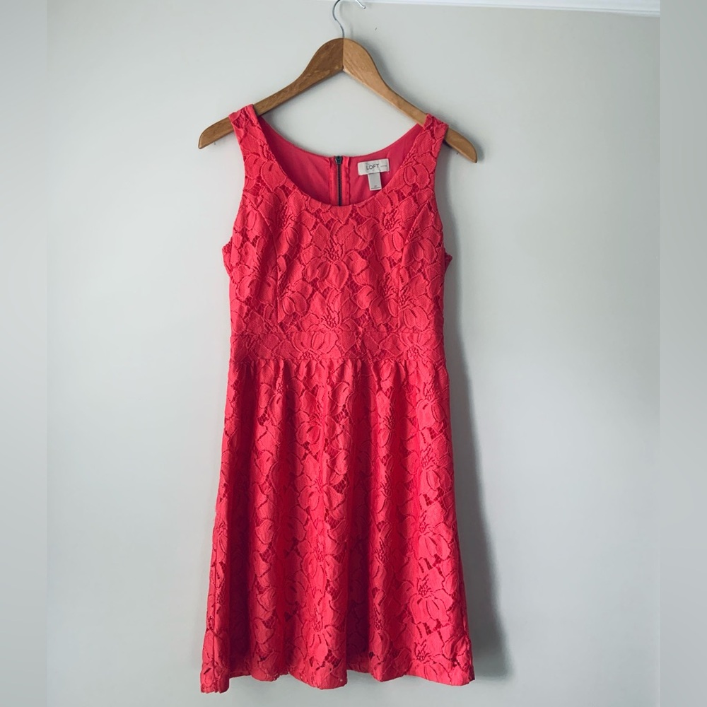 Ann Taylor LOFT Coral Eyelet Lace A-Line Dress, Size 2P - End of Summer Pricing